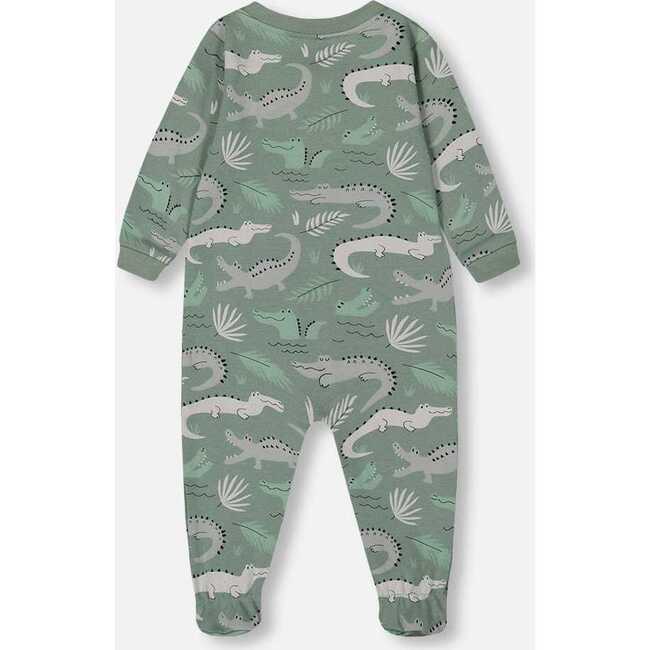 Organic Cotton One-Piece Pajama, Light Sage And Gray Crocodile - Footie Pajamas - 2