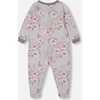 Organic Cotton One-Piece Pajama, Pale Pink Flowers On Neutral Lilac - Pajamas - 2