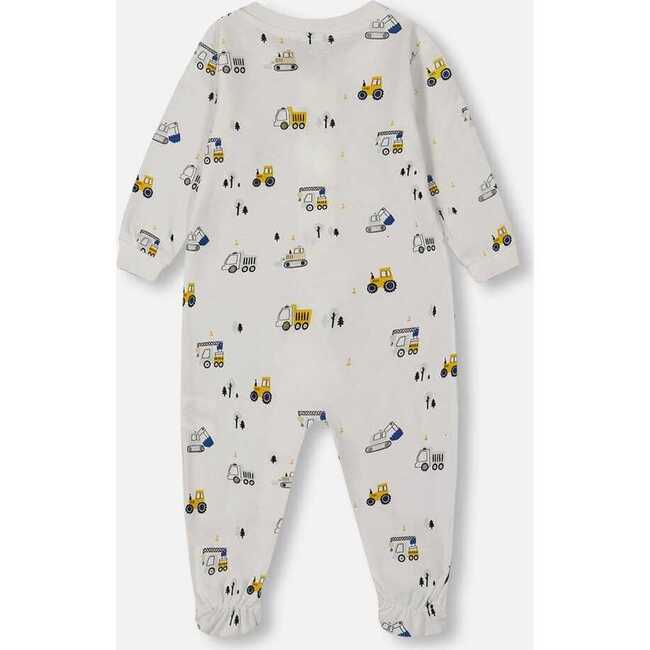 Organic Cotton One-Piece Pajama, Off-White And Multi Truck - Footie Pajamas - 2