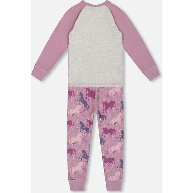 Unicorns Print Organic Cotton 2-Piece Pajama Set, Mauve - Pajamas - 2