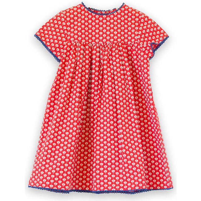 Toddler Amy dress with Lace trim, Flowers in Brilliant Red