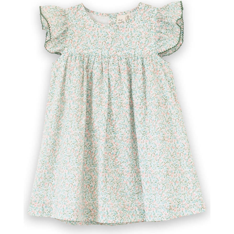 Girls Hannah Dress with Flutter Sleeves, Pastel Green and Peach - Dresses - 1