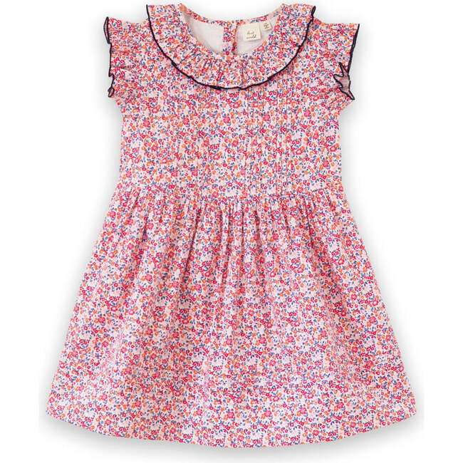 Girls Ana Dress with Ruffles, Red and Blue Floral