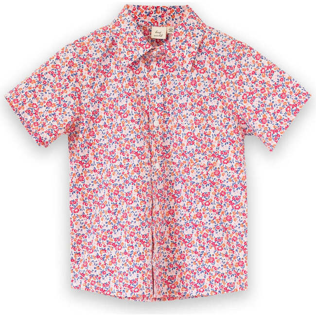 Boys Collar Shirt, Red and Blue Floral