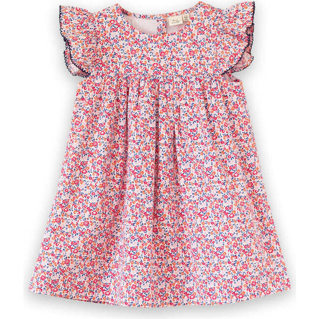 Girls Hannah Dress with Flutter Sleeves, Red and Blue Floral