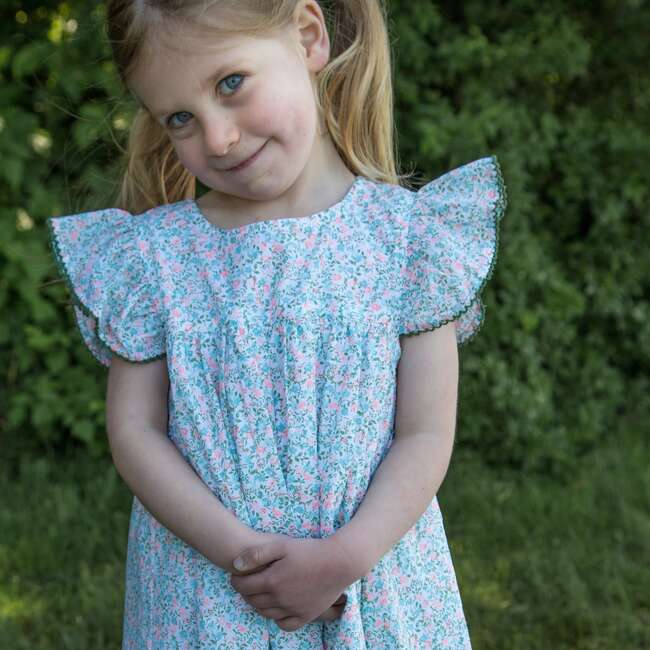 Girls Hannah Dress with Flutter Sleeves, Pastel Green and Peach - Dresses - 3