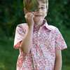 Boys Collar Shirt, Red and Blue Floral - Polo Shirts - 3