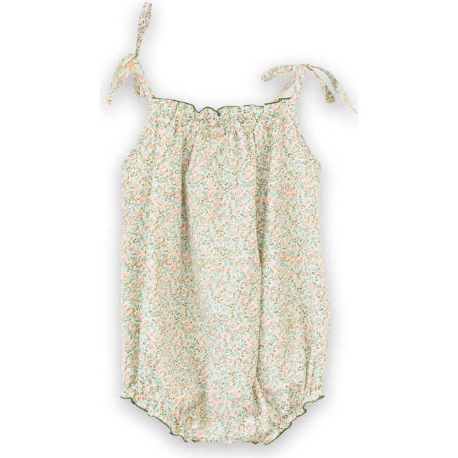 Baby Romper with Smocked Neck, Pastel Green and Peach - Rompers - 2