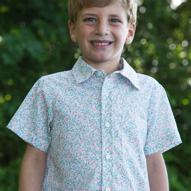 Boys Collar Shirt, Pastel Green and Peach - Polo Shirts - 6