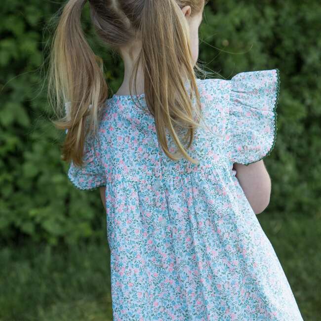 Girls Hannah Dress with Flutter Sleeves, Pastel Green and Peach - Dresses - 4