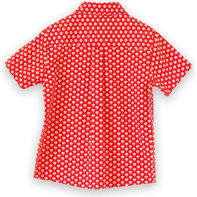 Boys Collar Shirt, Flowers in Brilliant Red - Polo Shirts - 6