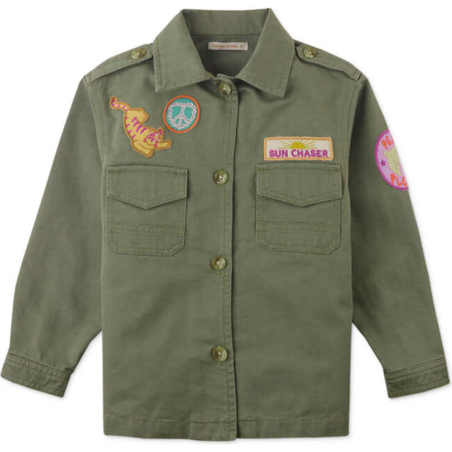 Riley Overshirt Jacket With Emroidered Badges, Green