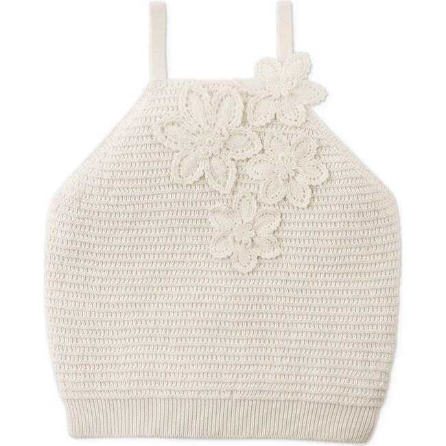 Neva Halter Top With Flower Applique, Offwhite