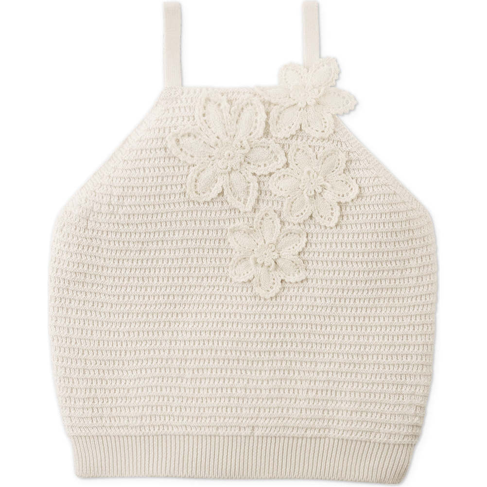Neva Halter Top With Flower Applique, Offwhite - Blouses - 1