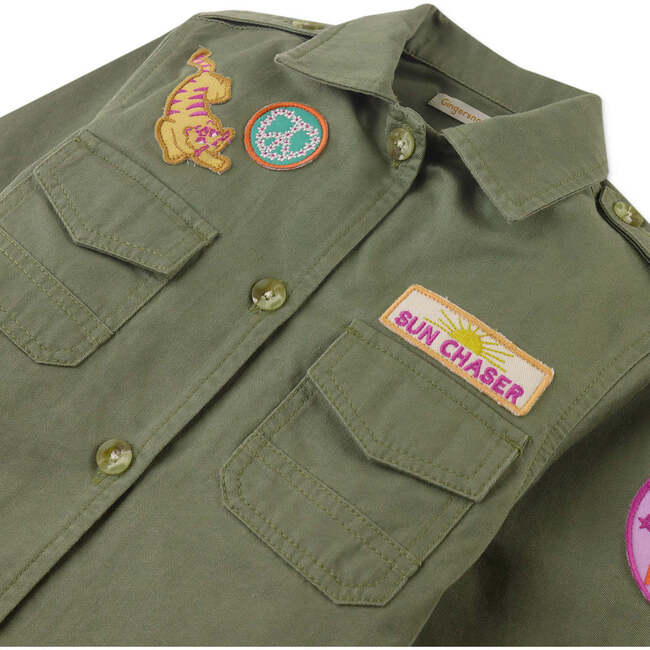 Riley Overshirt Jacket With Emroidered Badges, Green - Jackets - 4