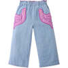 Mini Esme Denim Pants With Bird Patch Pocket, Blue - Pants - 1 - thumbnail