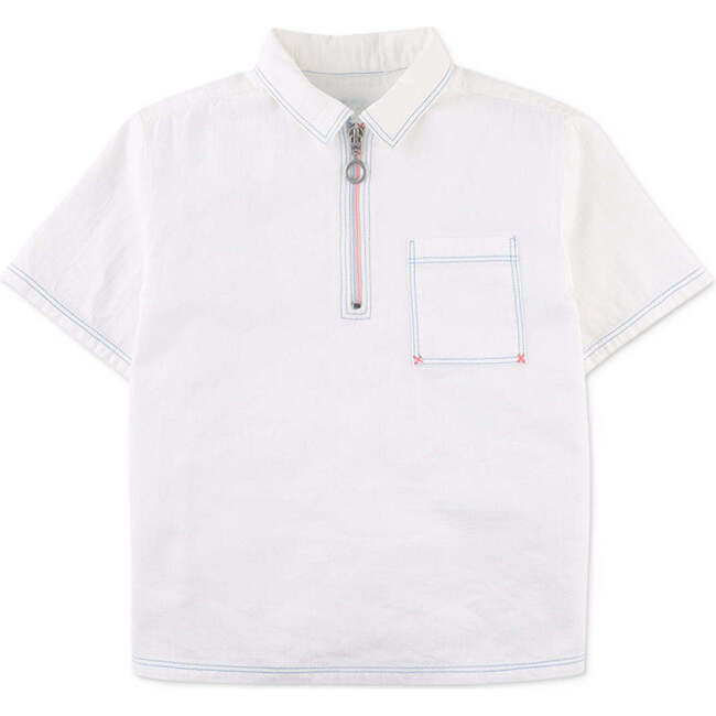 Lorenzo Shirt With Tri-Color Quarter Zip, White