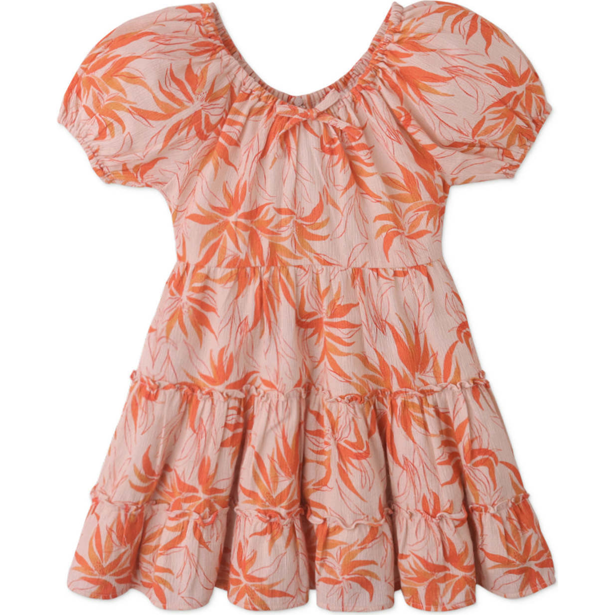 Lucinda Waisted Tiered Dress In Fire Floral Print, Orange - Dresses - 1