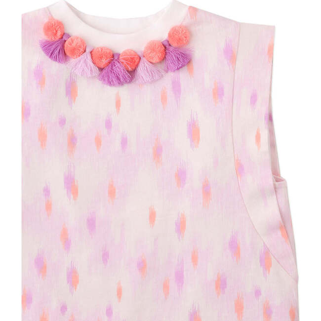 Katya Printed Top With Pom-Pom & Tassels On Neckline, Multicolor - T-Shirts - 3