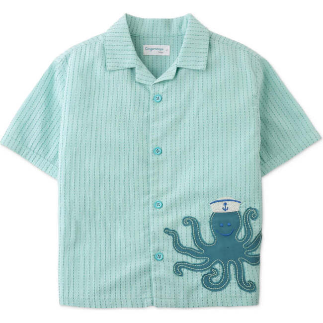 Felix Button-Down Shirt With Octopus Embroidery , Green