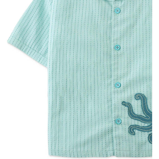 Felix Button-Down Shirt With Octopus Embroidery , Green - Button Downs - 4