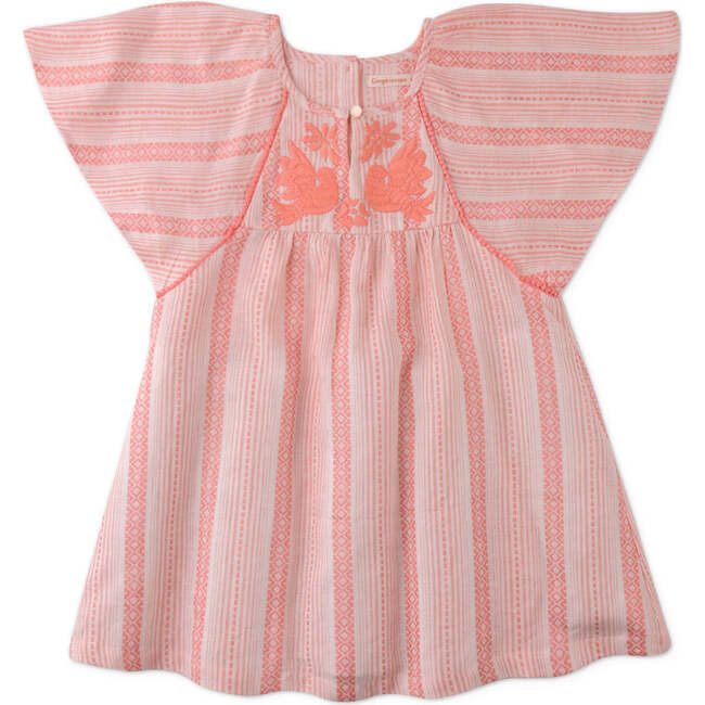 Elsie Stripey Dress With Kimono Sleeves, Pink