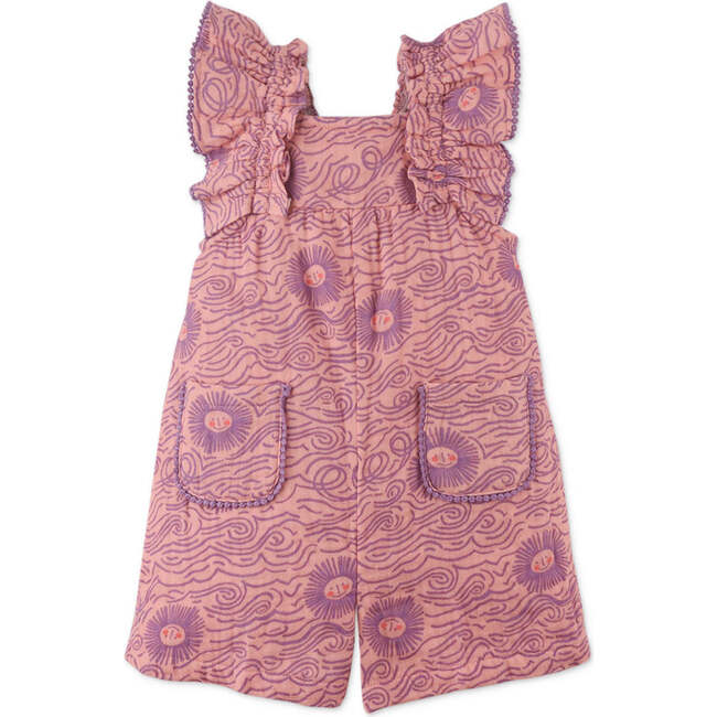 Baby Zoya Playsuit In Sunwave Print With Ruffle Sleeves, Multi