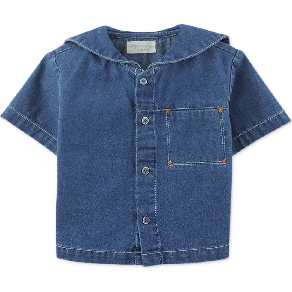 Baby Romeo Button-Down Shirt With Sailor Collar, Blue - Button Downs - 1