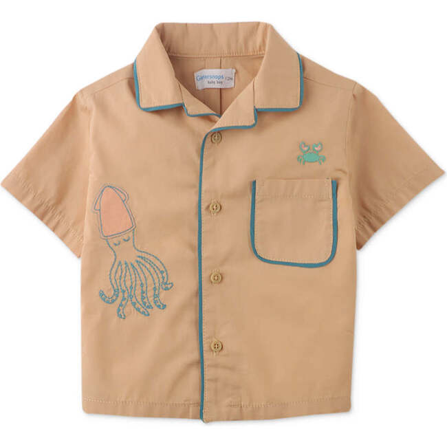 Baby Paolo Woven Button-Down Shirt, Tan