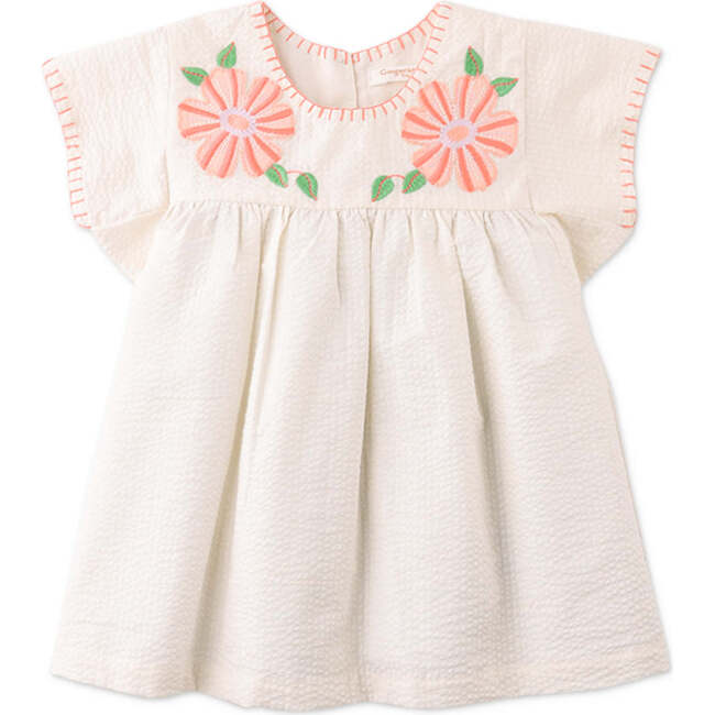 Baby Penelope Dress With Flower Applique, Offwhite