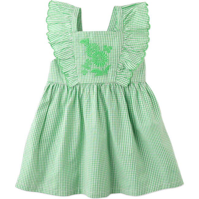 Baby Larisa Gingham Dress With Embroidered Details, Green