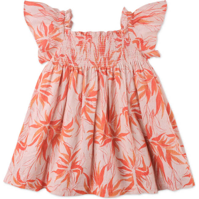 Baby Lillian Dress In Fire Floral Print With Smocking, Orange - Dresses - 2