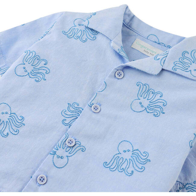 Baby Miguelito Button-Down Shirt With Octopus Embroidery, Blue - Button Downs - 4