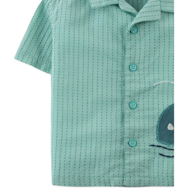 Baby Diego Button-Down Shirt With Whale  Applique, Green - Button Downs - 4