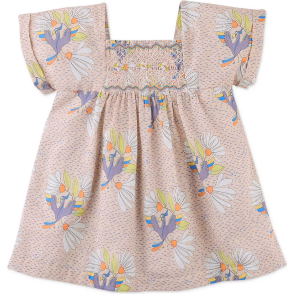 Baby Amari Dress In Bird Print, Multicolor - Dresses - 1