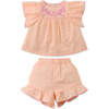 Baby Alana Top And Shorts Set With Floral Embroidery, Peach - Mixed Apparel Set - 1 - thumbnail