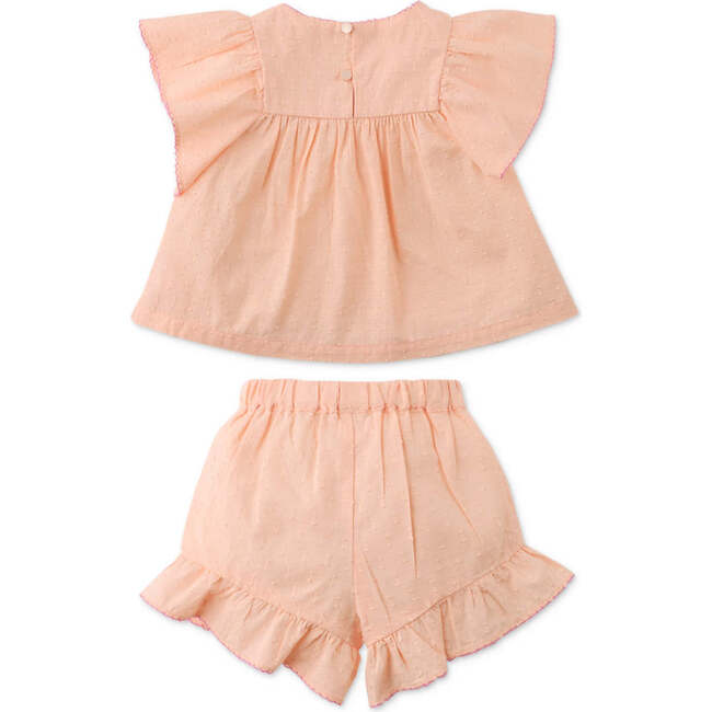 Baby Alana Top And Shorts Set With Floral Embroidery, Peach - Mixed Apparel Set - 2