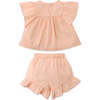 Baby Alana Top And Shorts Set With Floral Embroidery, Peach - Mixed Apparel Set - 2