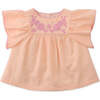 Baby Alana Top And Shorts Set With Floral Embroidery, Peach - Mixed Apparel Set - 3