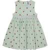 Strawberry Print Girls Dress Elodie, Green & White - Dresses - 1 - thumbnail