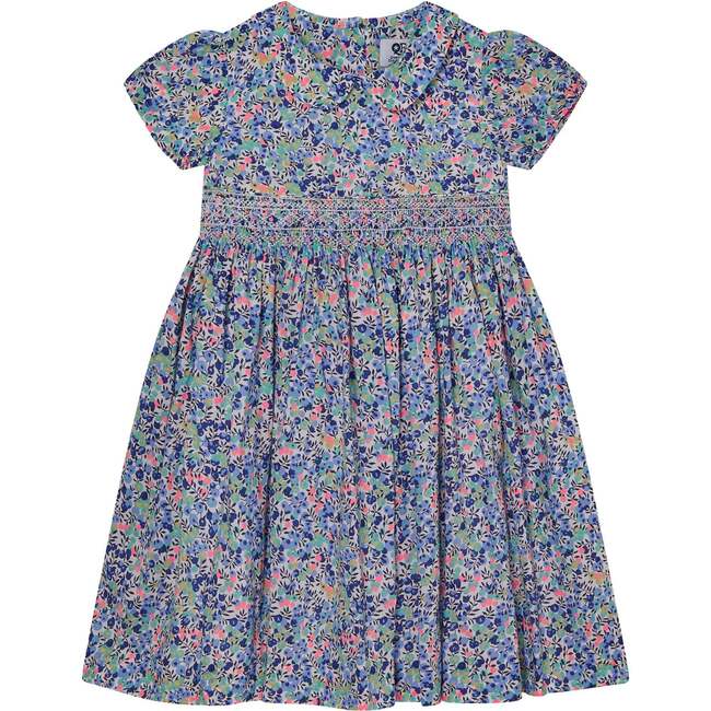 Made With Liberty Fabric Smocked Girls Dress Nereida, Blue Floral