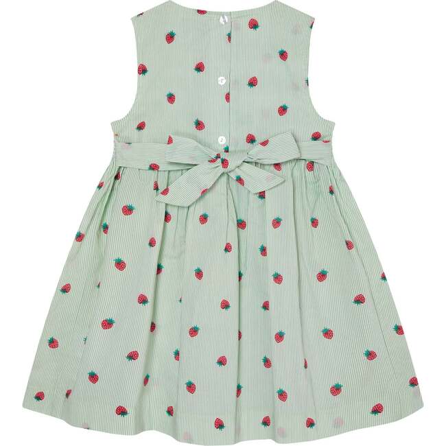 Strawberry Print Girls Dress Elodie, Green & White - Dresses - 3