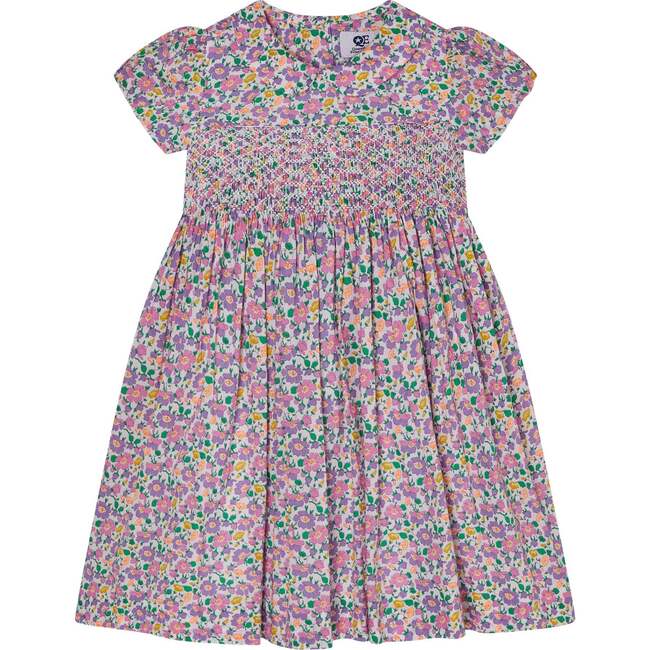 Made With Liberty Fabric Smocked Girls Dress Crisantha, Pink and Purple