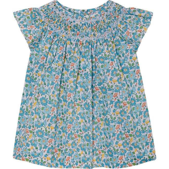 Made With Liberty Fabric Smocked Girls Blouse Soleil, Blue