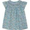 Made With Liberty Fabric Smocked Girls Blouse Soleil, Blue - Blouses - 1 - thumbnail