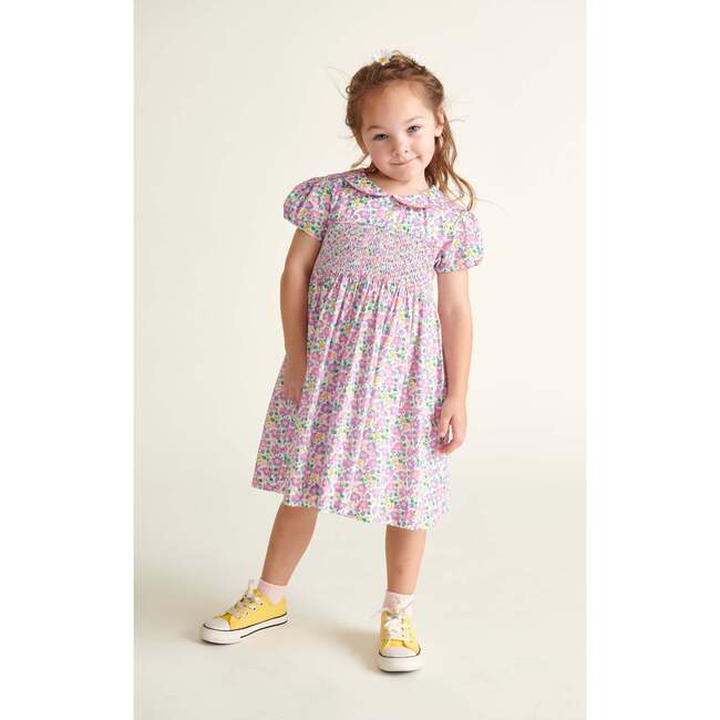 Made With Liberty Fabric Smocked Girls Dress Crisantha, Pink and Purple - Dresses - 2