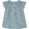 Made With Liberty Fabric Smocked Girls Blouse Soleil, Blue - Blouses - 4