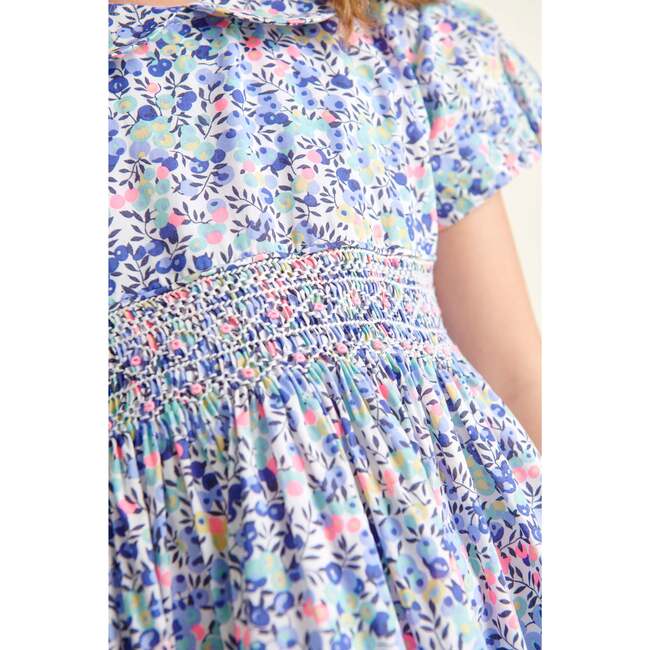 Made With Liberty Fabric Smocked Girls Dress Nereida, Blue Floral - Dresses - 5