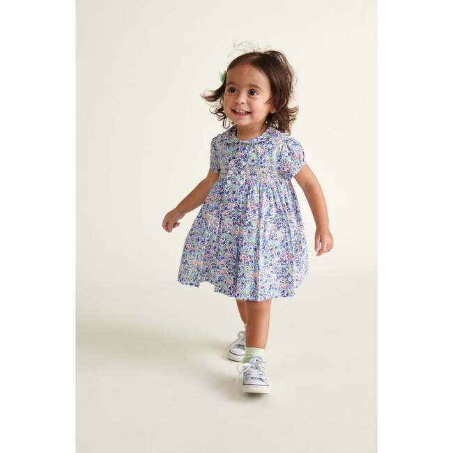 Made With Liberty Fabric Smocked Baby Dress Klee, Blue Floral - Dresses - 2