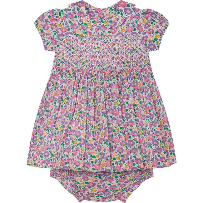 Made With Liberty Fabric Smocked Baby Dress Fable, Pink and Purple